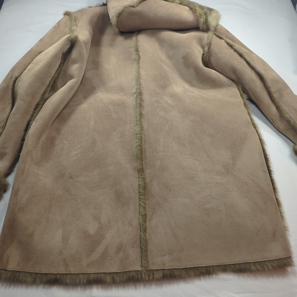 Dennis Basso Women Brown‎ Tan Long Sleeve Fur Inner Shell Coat Faux Medium - Picture 12 of 15
